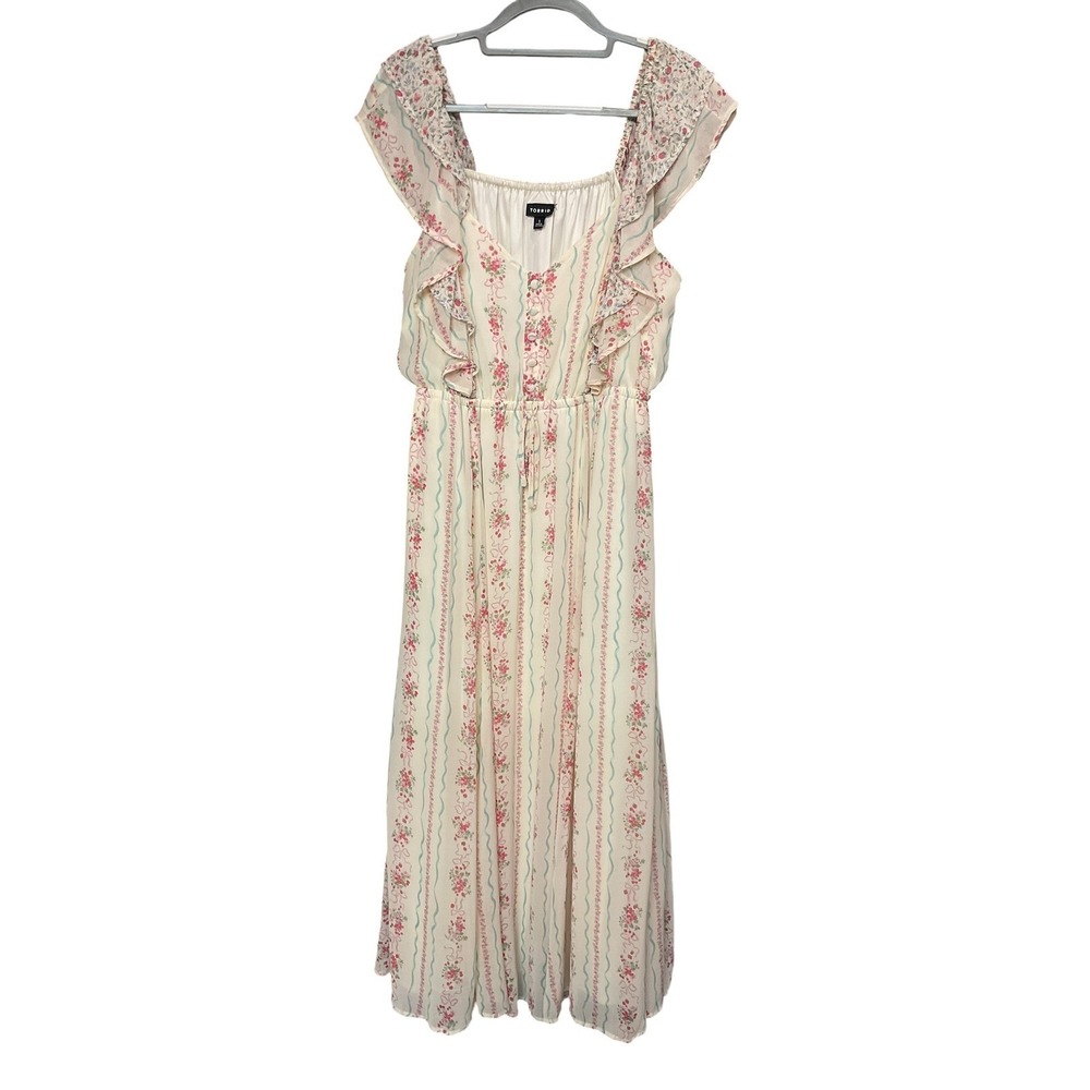 torrid Women's Ruffle Chiffon Cottagecore Sweetheart Neckline Midi Dress Sz XL - Picture 8 of 15